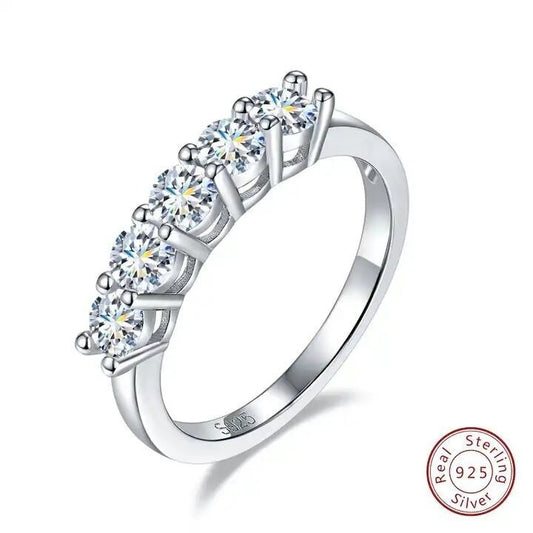 Moissanite Five-Star Row Ring | 925 Sterling Silver Women’s Band