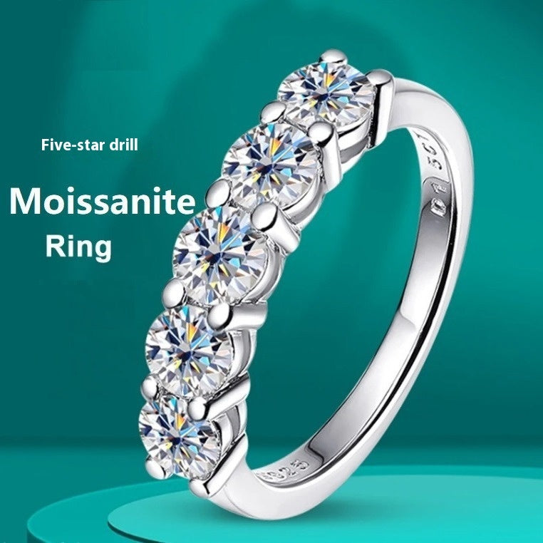 Moissanite Five-Star Row Ring | 925 Sterling Silver Women’s Band