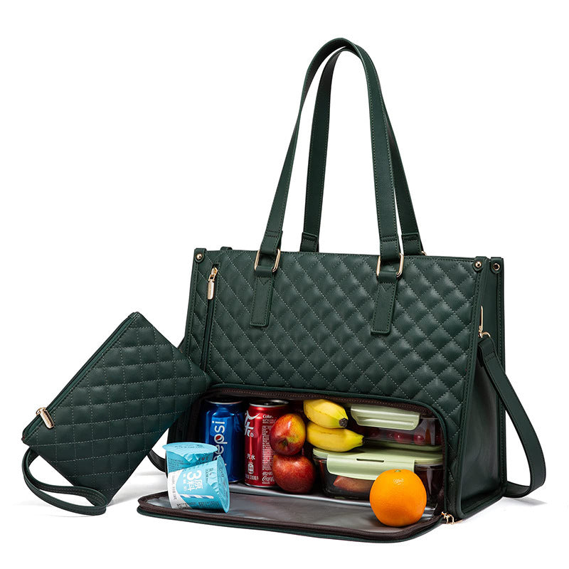 Fashionable Quilted Insulated Lunch Tote – Leak-Proof Thermal Bag with Crossbody Strap