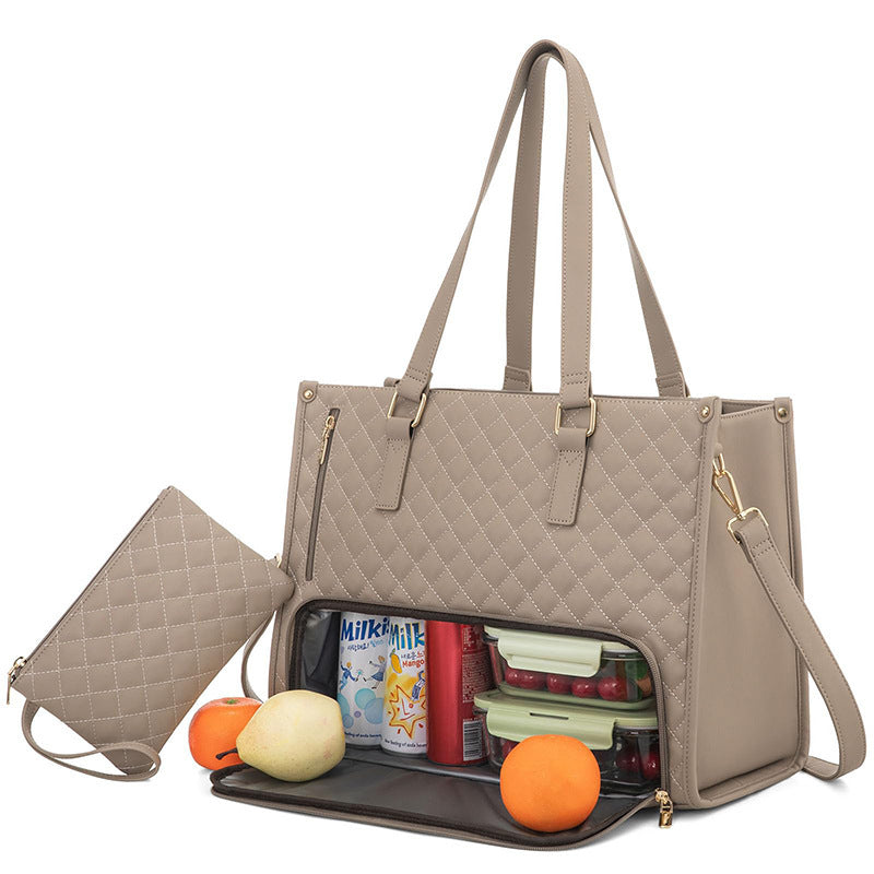 Fashionable Quilted Insulated Lunch Tote – Leak-Proof Thermal Bag with Crossbody Strap