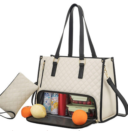 Fashionable Quilted Insulated Lunch Tote – Leak-Proof Thermal Bag with Crossbody Strap