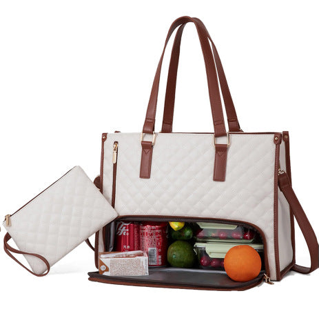 Fashionable Quilted Insulated Lunch Tote – Leak-Proof Thermal Bag with Crossbody Strap
