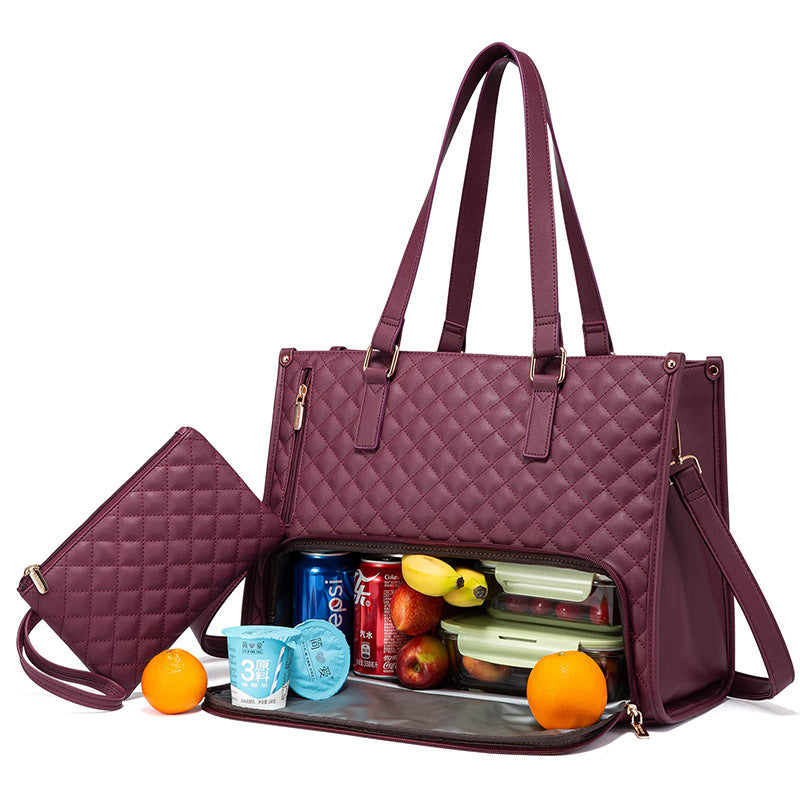 Fashionable Quilted Insulated Lunch Tote – Leak-Proof Thermal Bag with Crossbody Strap