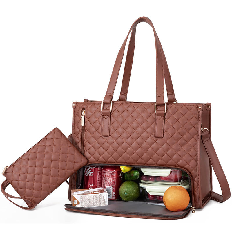 Fashionable Quilted Insulated Lunch Tote – Leak-Proof Thermal Bag with Crossbody Strap