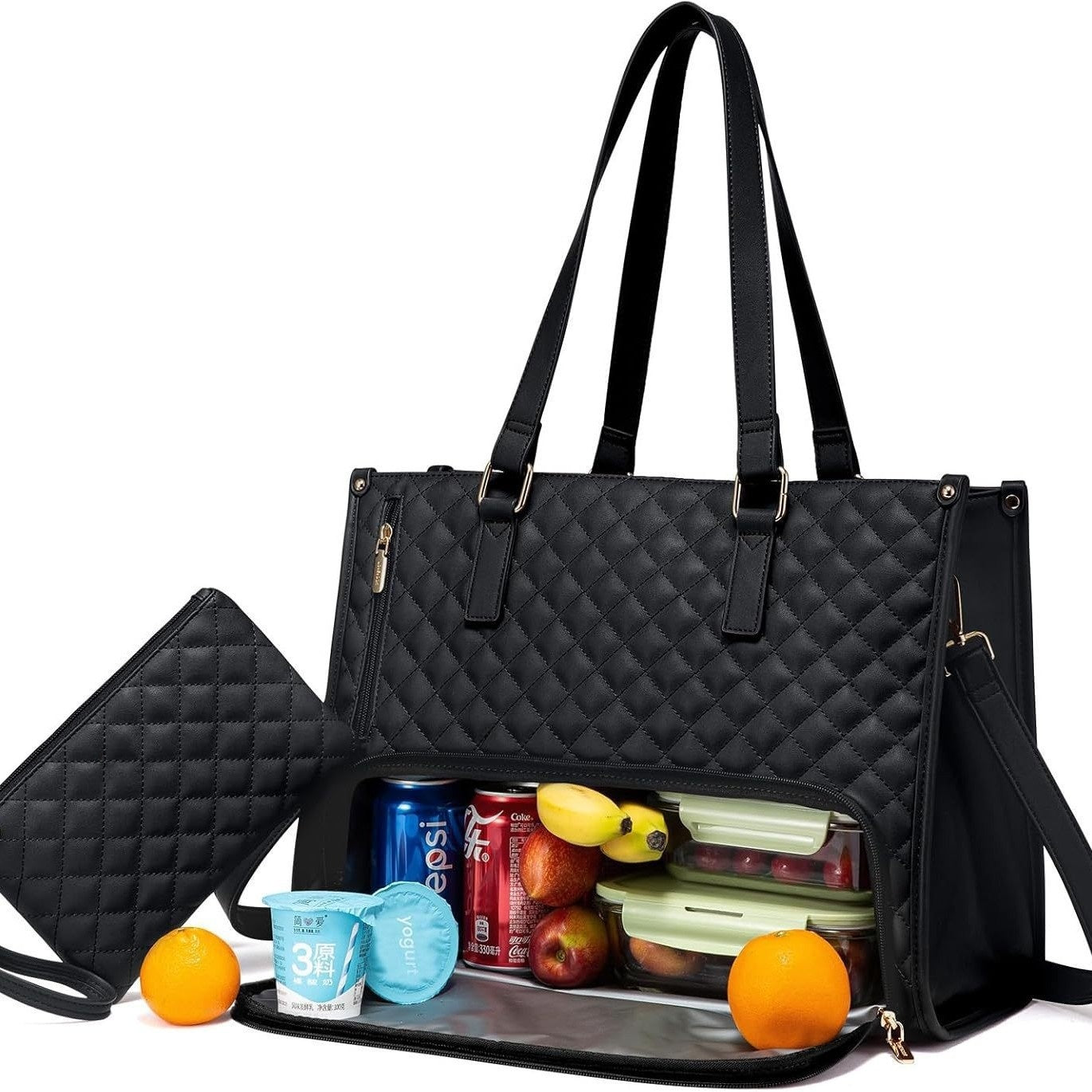 Fashionable Quilted Insulated Lunch Tote – Leak-Proof Thermal Bag with Crossbody Strap