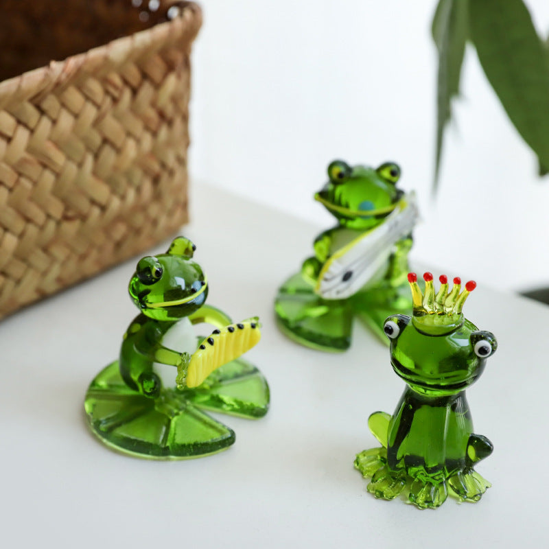 Glass Frog Figurine – Handcrafted Decorative Ornament for Home & Office