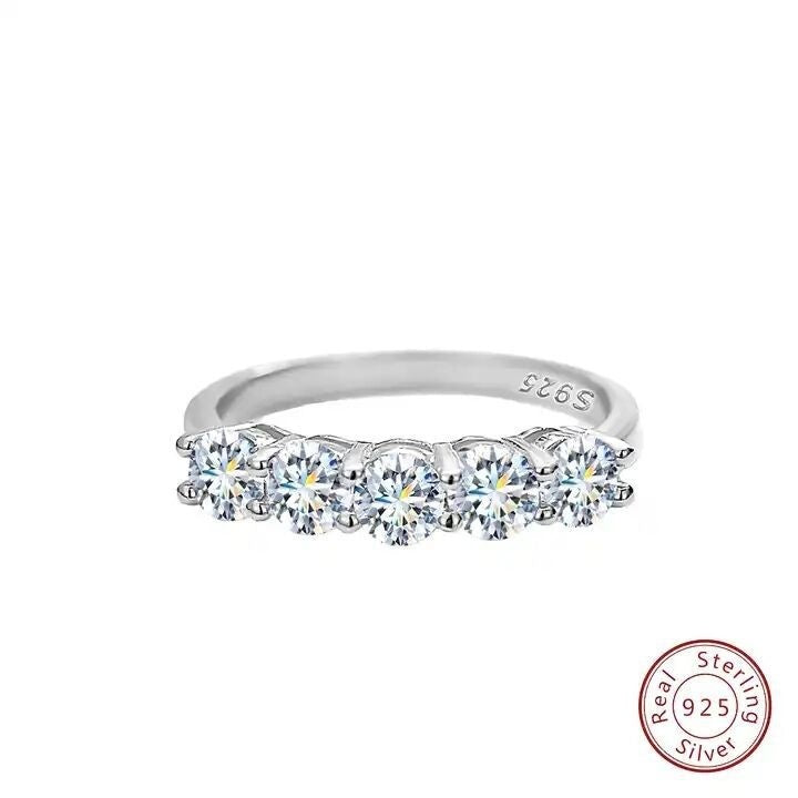 Moissanite Five-Star Row Ring | 925 Sterling Silver Women’s Band
