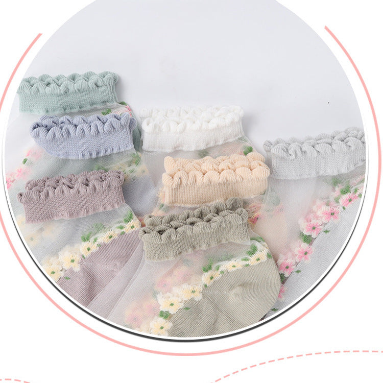 Women's Thin Spun Glass Lace Crystal Boat Socks